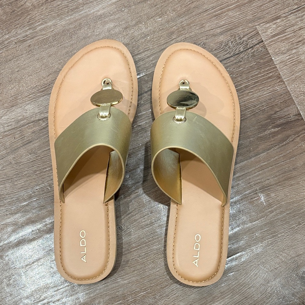 Aldo Metallic Gold Slide Sandals - Picture 1 of 9